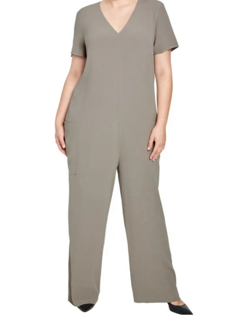 Universal standard enza v-neck wide leg jumpsuit beige size large 22/24